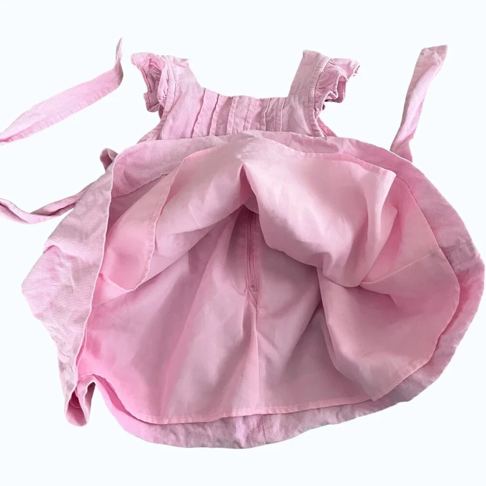 Florence Eiseman Pink Corduroy Dress Baby Girl 18M Floral Applique Spring Church